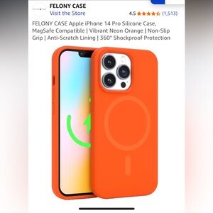 Barely used silicone Neon Orange iPhone 14 Pro MagSafe case by Felony